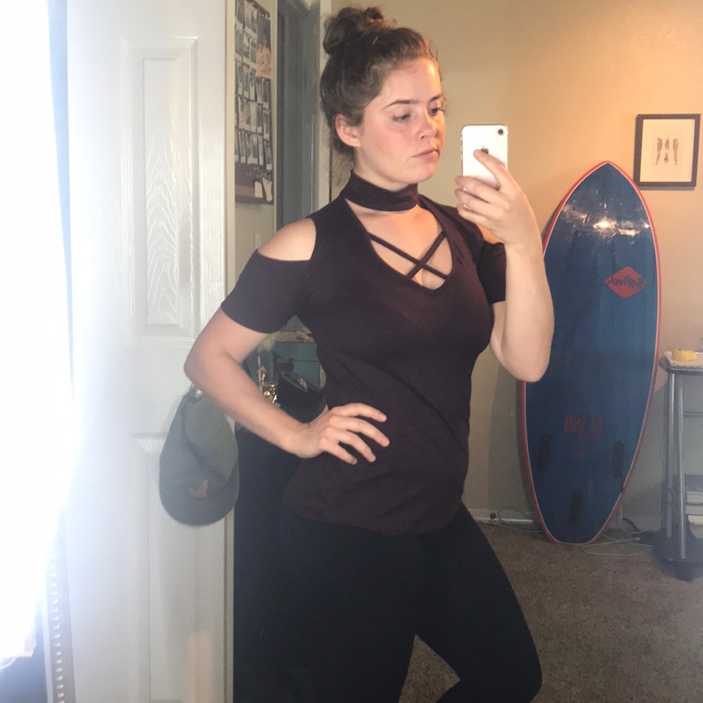 Burgundy cutout shirt